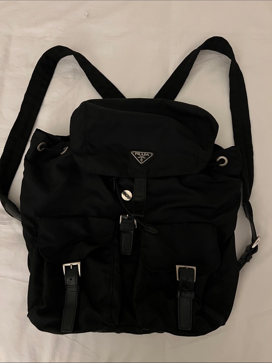 Prada Handbags - Prada Black Nylon Drawstring Backpack with Front Pockets